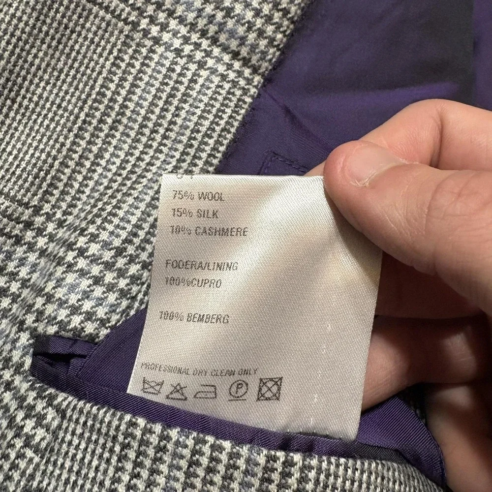 Ralph Lauren Purple Label Sport Coat Blazer 54 IT 44 US Plaid Wool Silk Cashmere